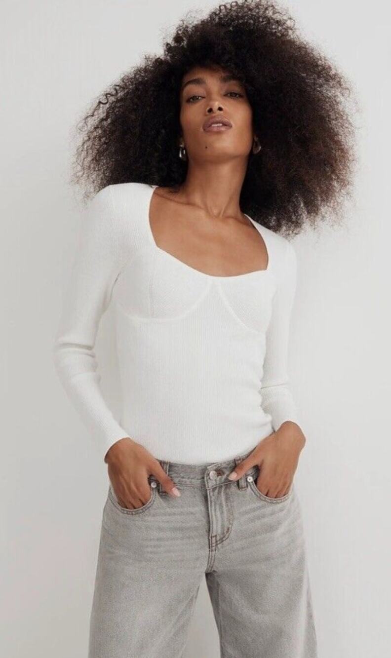 NWT FLAW MADEWELL Wide Rib Sweater Size XXS Scoop-Neck Long-Sleeve MSRP $45
